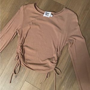 Princess Polly Beige Long Sleeve Ruched Top, Size 4